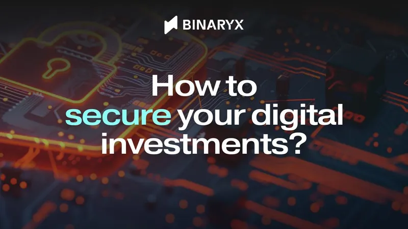 Banner with a phrase "How to secure your digital investments" on the background digital safety 3D abstract illustration
