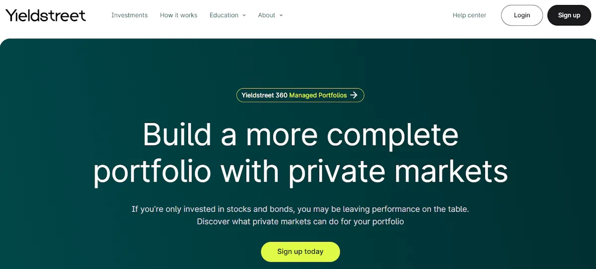 Yieldstreet, plateforme d'investissements alternatifs incluant l'immobilier