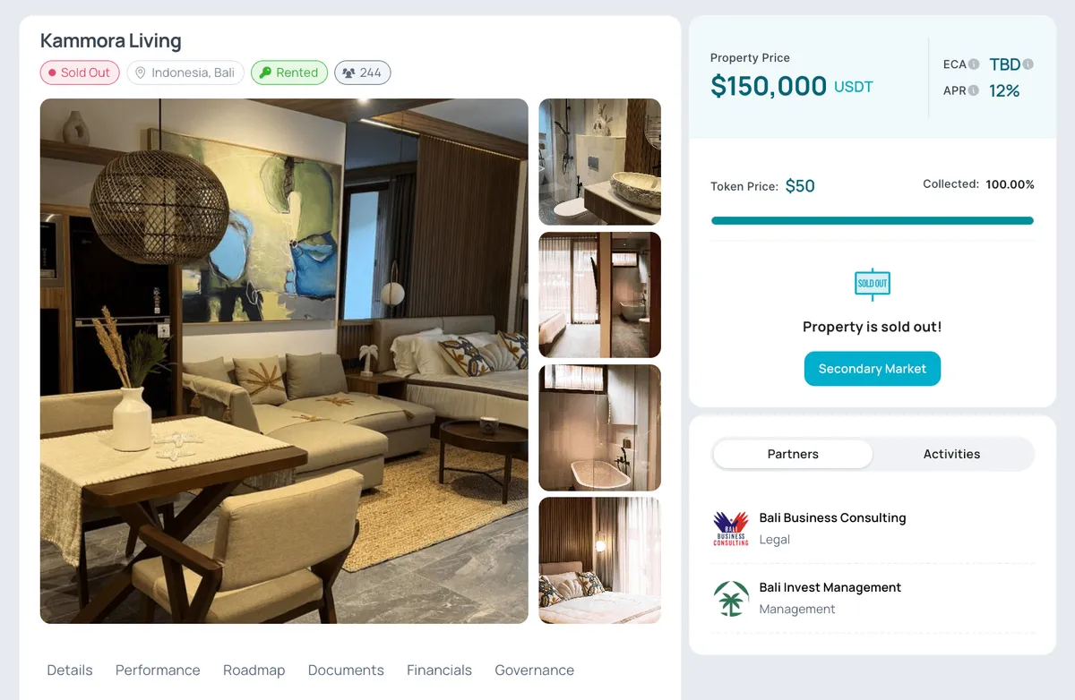 Villa Kammora Living à Bali, projet locatif sur Binaryx