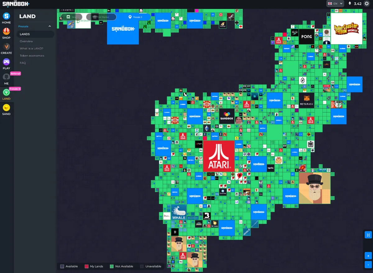 Карта віртуальних ділянок землі у метавсесвіті Sandbox